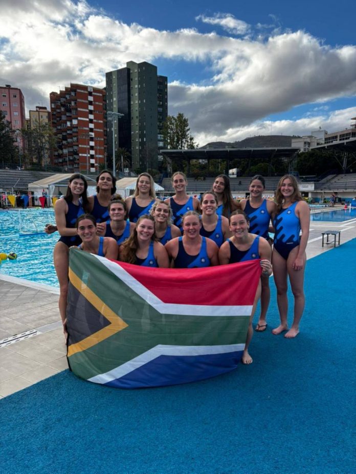 South African water polo player Lucy Miszewski competing for Elevate Water Polo ahead of the Nordic League Finals in Tenerife