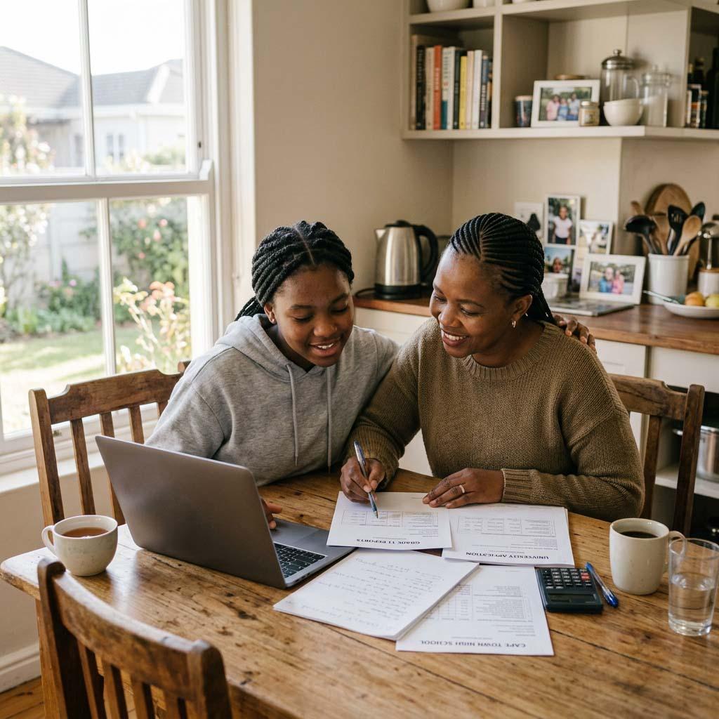 Parent supporting a learner during matric exam preparation