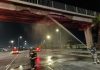 N1 pedestrian bridge damaged by a truck on FW de Klerk Boulevard in Cape Town.